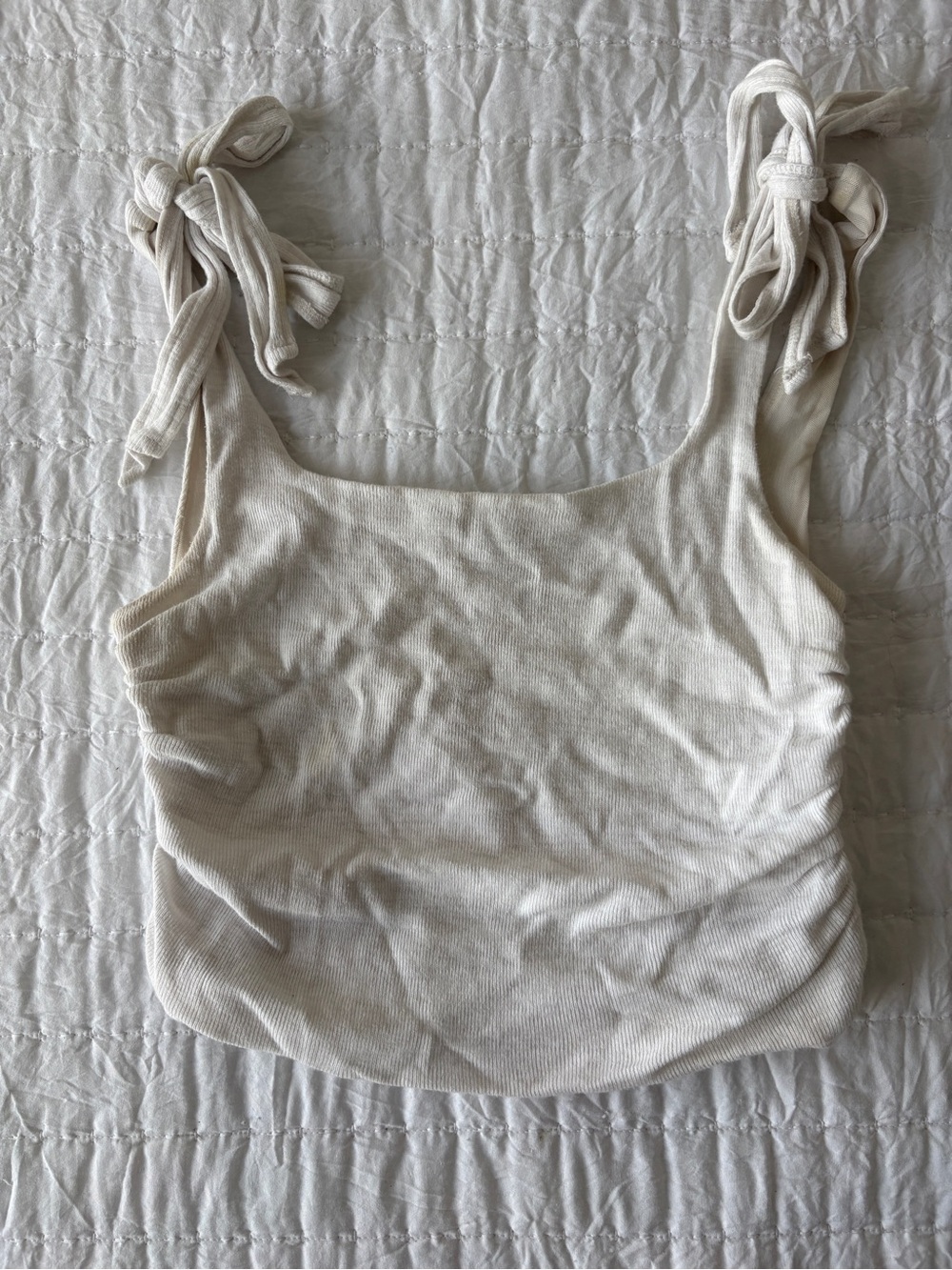 Free People Ribbed Tie-Shoulder Tank Top - Off-White